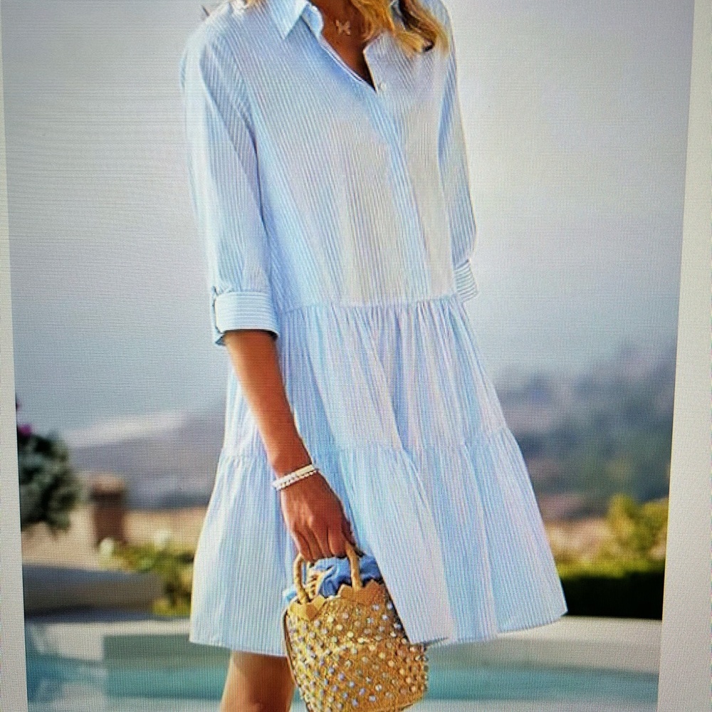 Striped Blue and White Shirt Dress